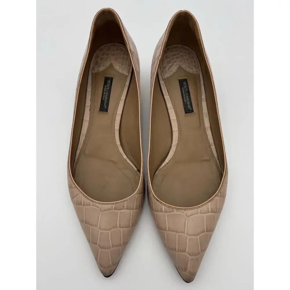 Dolce & Gabbana Bellucci Kitten Heels Beige Nude Embossed Leather Size 38 US 8